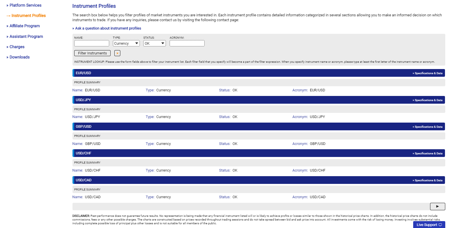 AGEA instrument profiles section